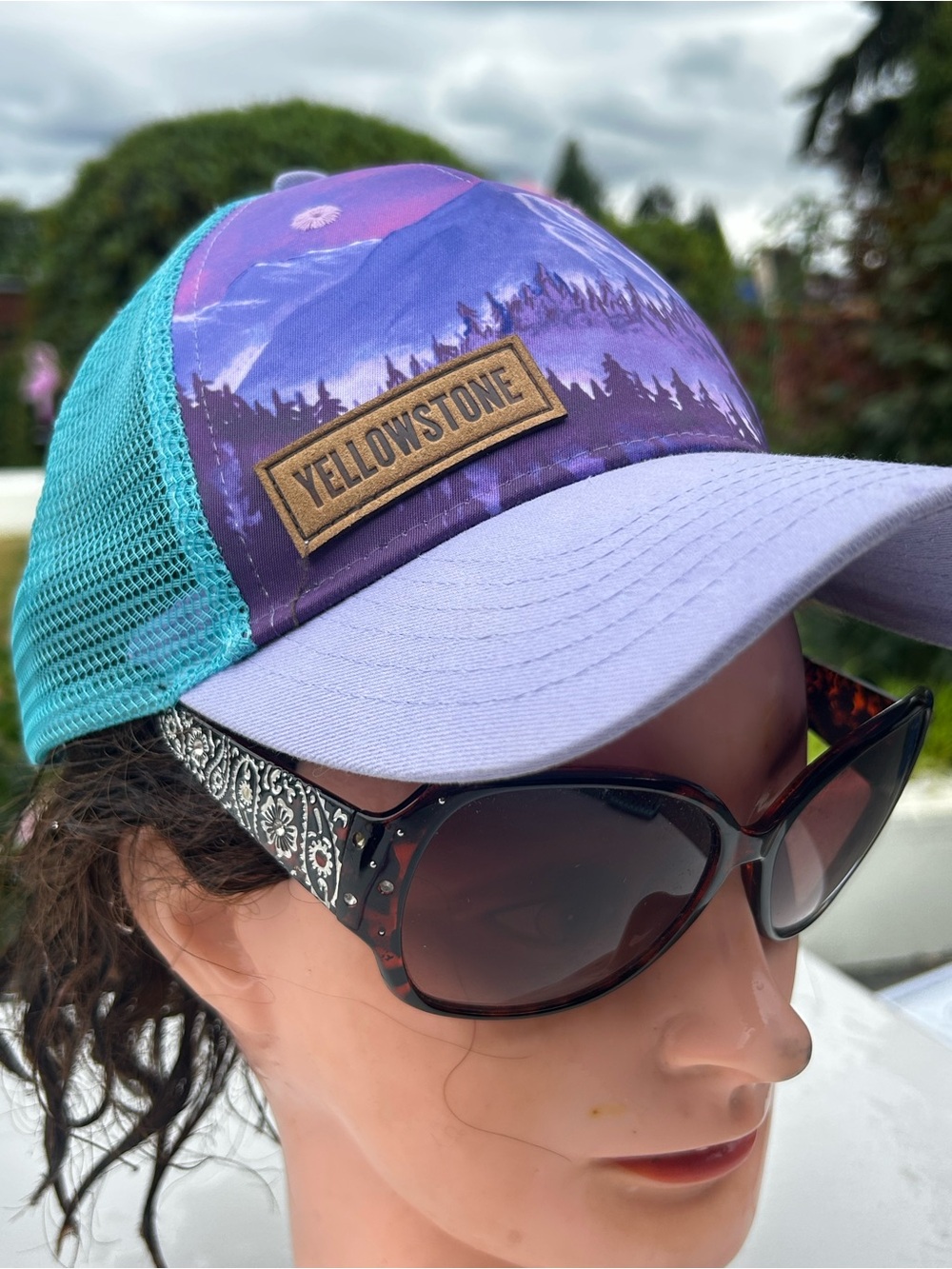 Locale Yellowstone Patch Trucker Hat in Purple, Teal and Lavender Size One